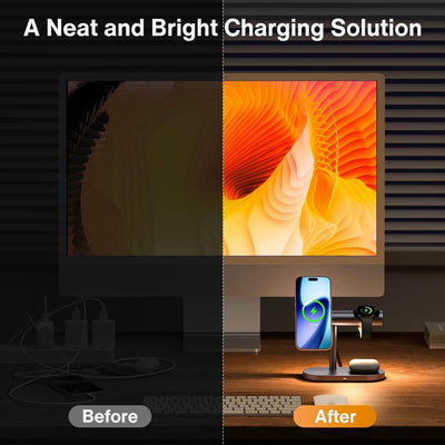 SKEGIC AirCool 4-in-1 Magnetic Wireless Charging Stand with Night Light (Qi2 25W, MagSafe-Compatible)